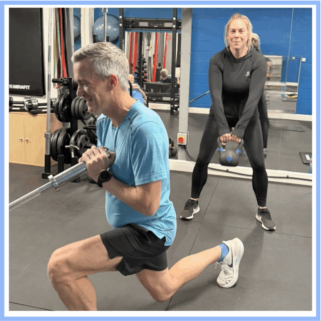 Runners doing strength workout with kettlebell and landmine